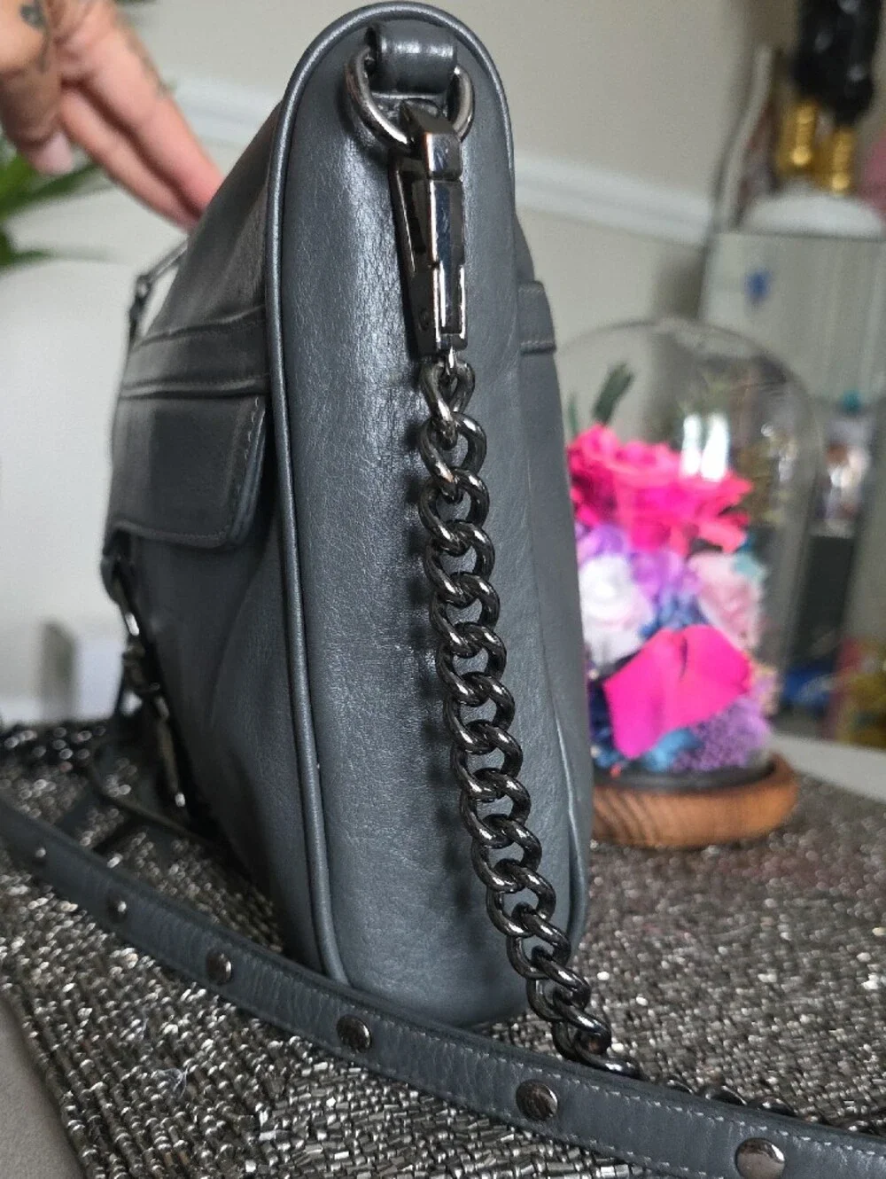 Rebecca Minkoff Black Leather Messenger Bag with Gunmetal Hardware